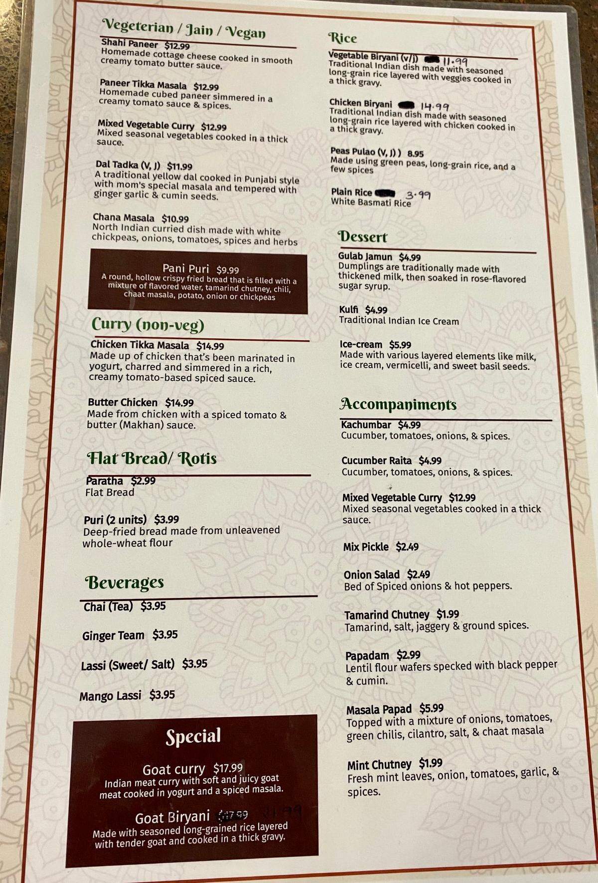 Rajwadi Pointe menu, page 2