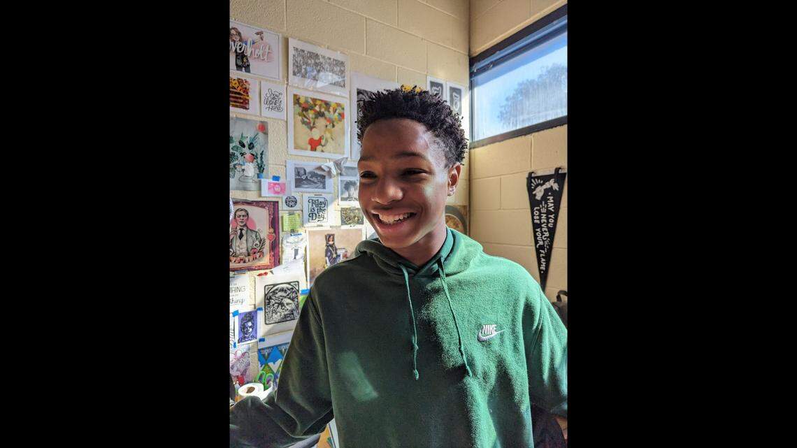 Sunny Overholt took this photo last year of Robert Florence during her printmaking art class at Northwest High School for him to reference in making a self portrait. Florence, 16, was fatally shot. 