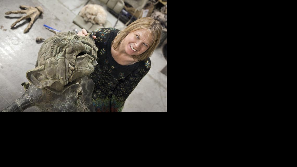 
Connie Ernatt has the troll she sculpted in her studio, where she’s making repairs to damage caused by vandals. He should be back at his home in March – possibly with some additions.
