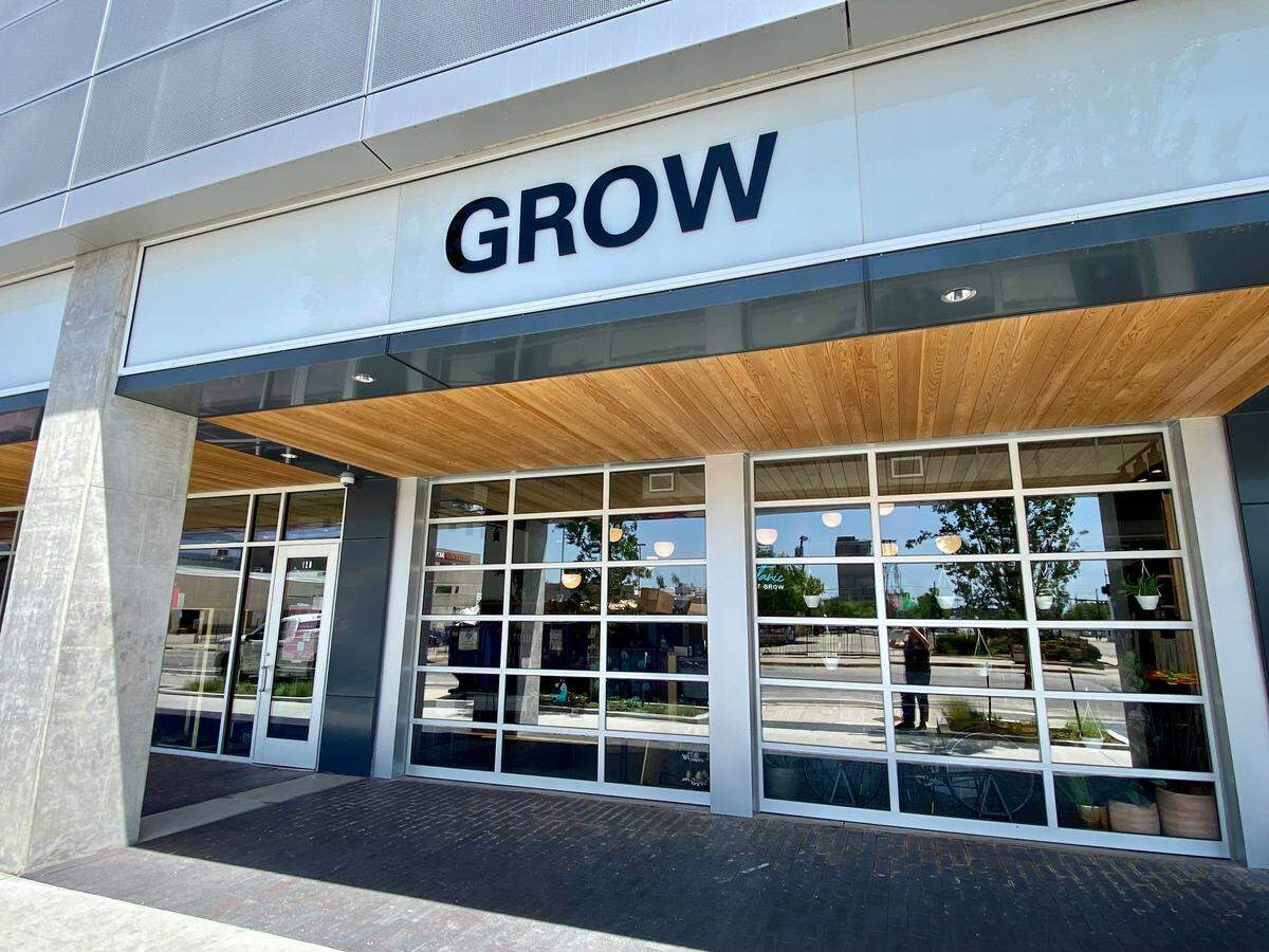 Grow is an about-to-open plant shop and bar taking over the southwest ground floor corner of Fidelity Bank’s new RISE car park at Market and Waterman.