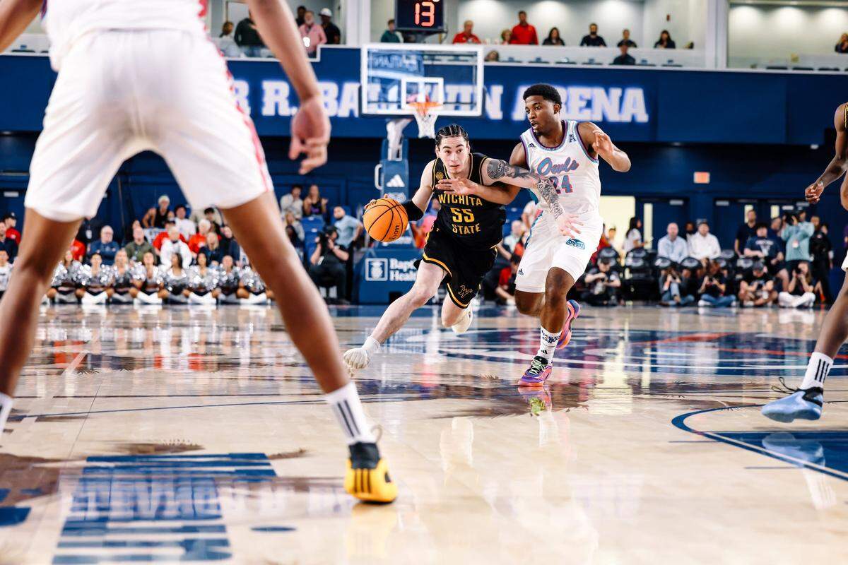 Wichita State point guard Bijan Cortes looks to attack the Florida Atlantic defense in Thursday’s game in Boca Raton, Fla.