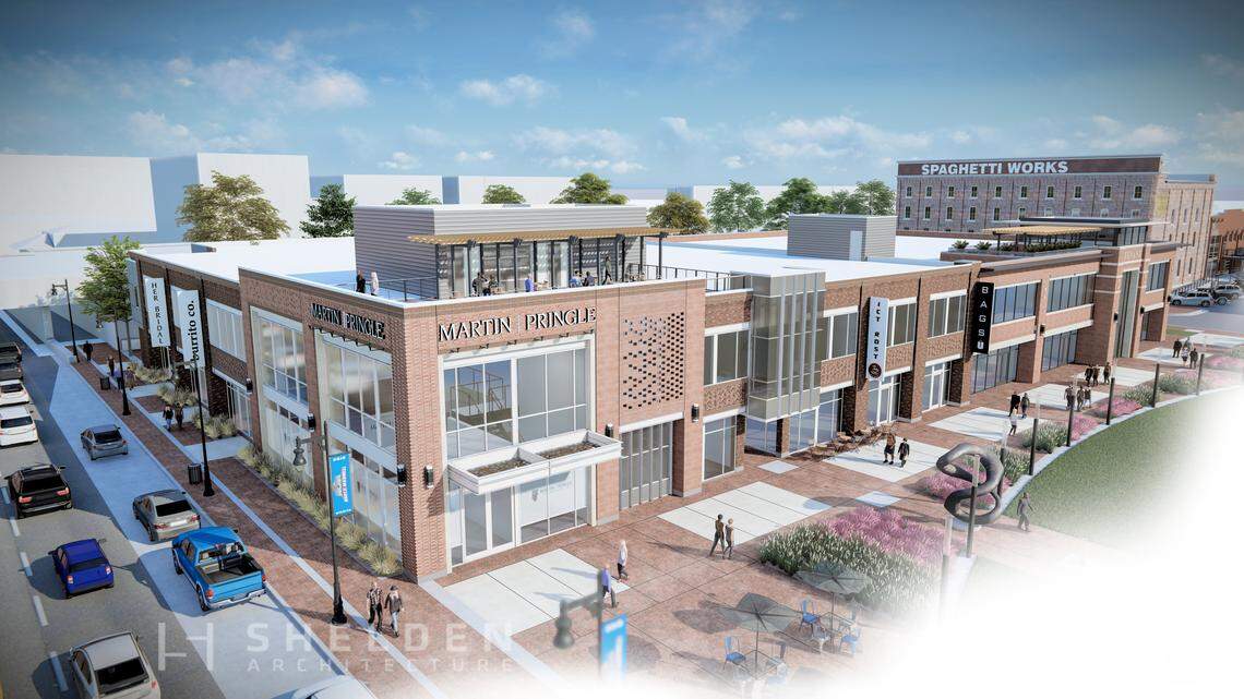 This rendering shows the commercial development that will front onto Naftzger Park in downtown Wichita.