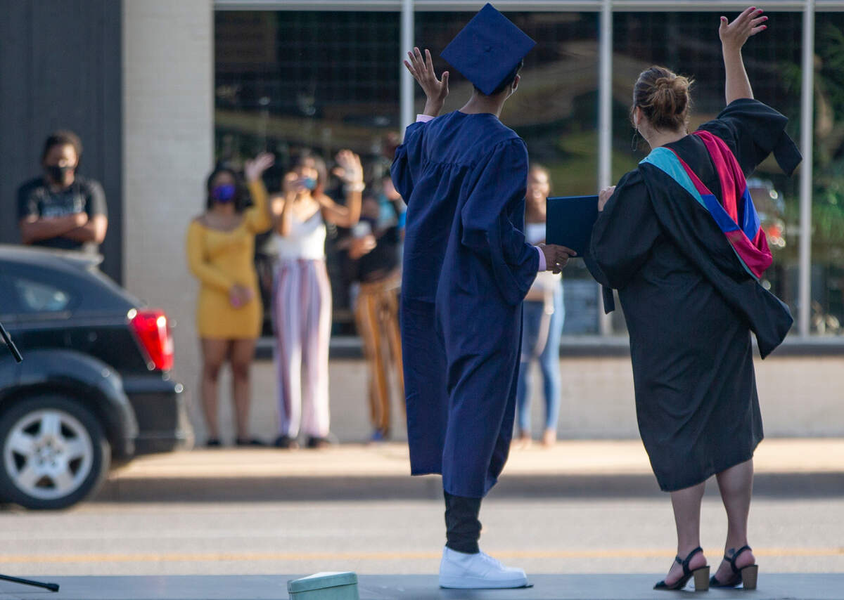 East High School, along with most other Wichita public high schools, held drive-up, socially distanced graduation ceremonies in July 2020.