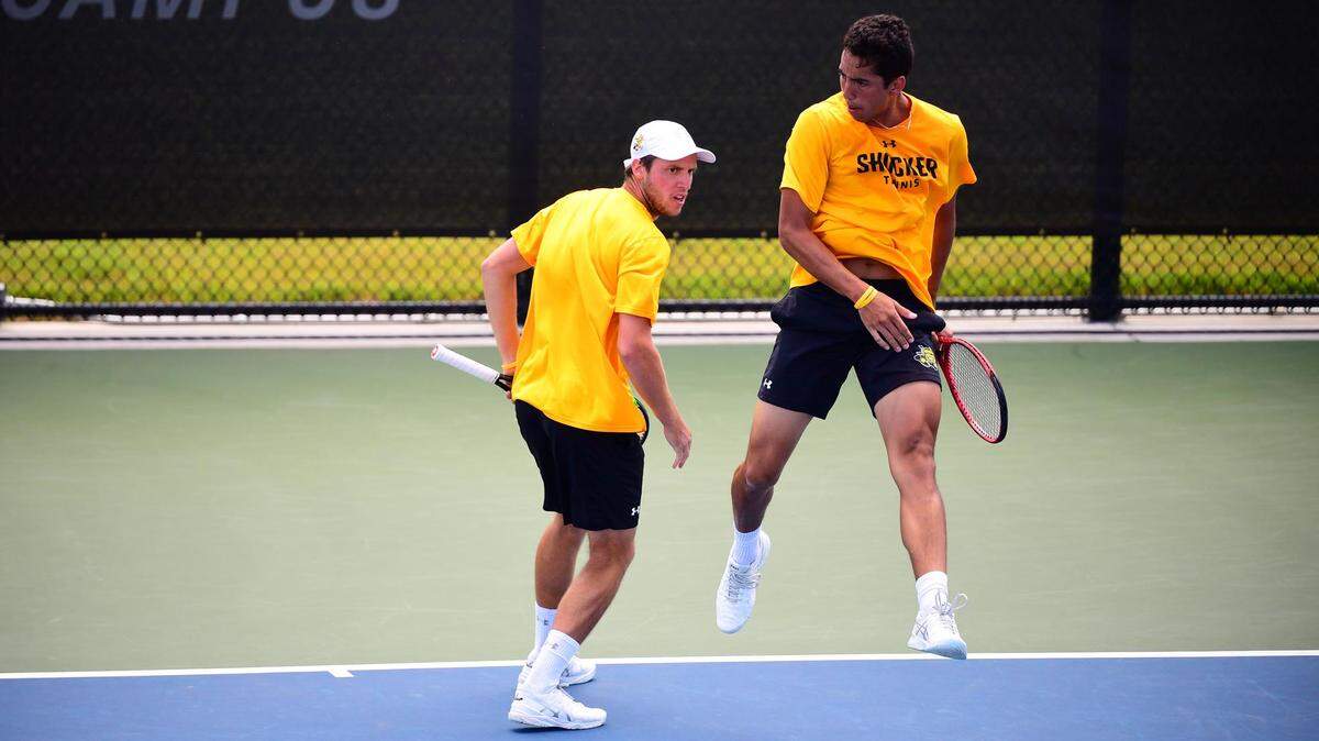 Marius Frosa (left) and Murkel Dellien (right) are just the second duo from Wichita State to reach the NCAA Doubles Championships since 1983. The tandem will open play in Orlando, Fla. on Tuesday.