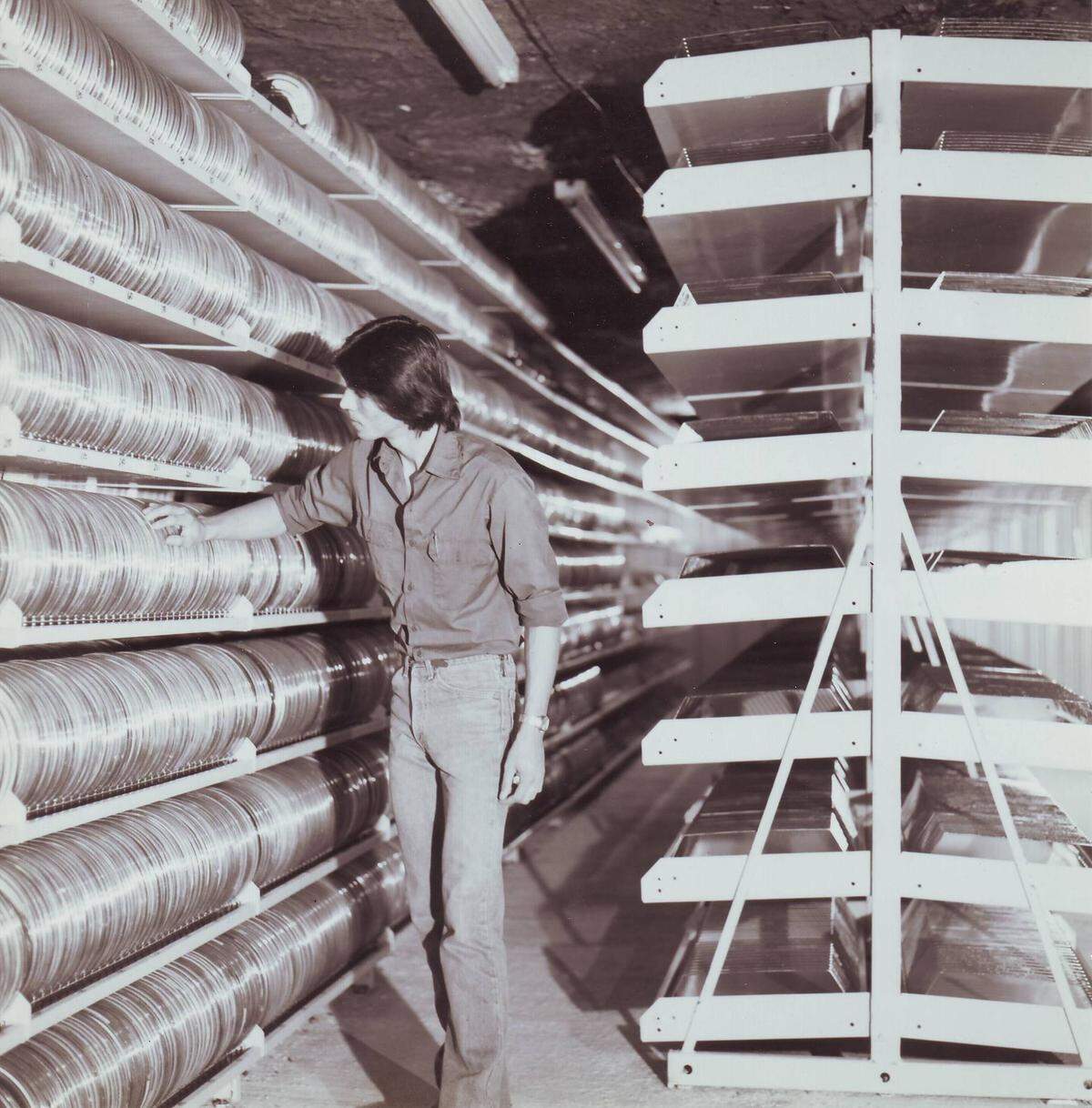A vintage photo of movie reels at the Underground Vaults & Storage in Hutchinson.