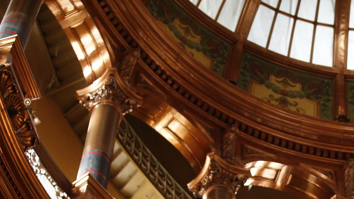Gleaming copper in the Kansas Statehouse rotunda has been cleaned and polished. (January 22, 2014)