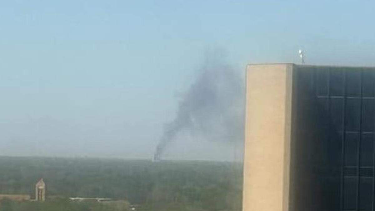 Fire officials responded to a reported barn fire Tuesday afternoon near Valley Center. This is the view from the Epic Center in Wichita.