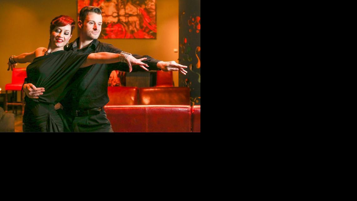 Dance instructor Rachel Chinn and her co-instructor Dan Carro dance on Wednesday at Oeno. The pair will be giving free salsa lessons to start an evening of Latin music on Fridays at the club. 

