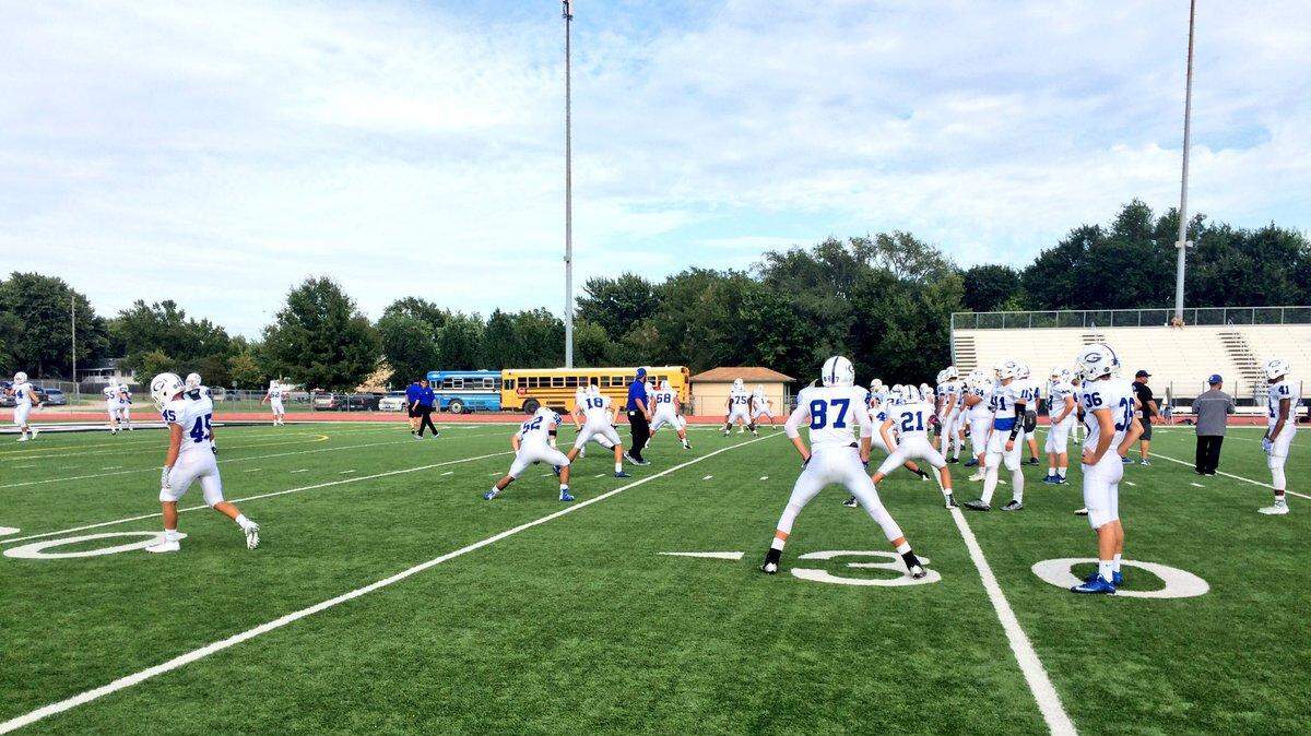 Goddard getting ready before kickoff at Derby on Friday. The Panthers won in a game that was called final at halftime due to the severe weather.