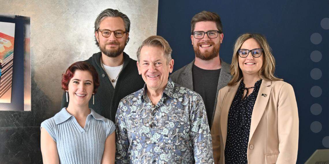 Bill Gardner, center, with new Gardner Design partners, from left, Ellen Youngman, Adam Anderson, Jay Walter and Toni Gaston.