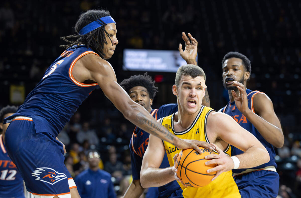 Wichita State’s Matej Bosnjak has the ball stolen by UTSA’s Raekwon Horton during the first half of their game at Koch Arena on Wednesday night. 