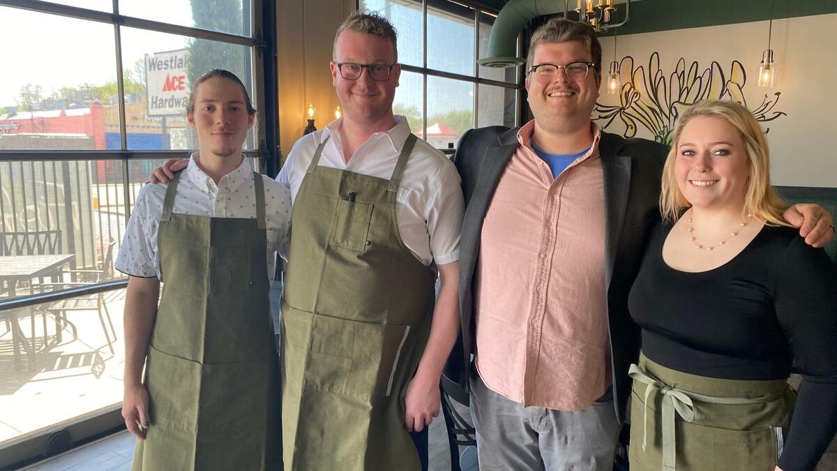 Brothers Jordan Rickard, second from left, and Jason Rickard, second from right, are the owners of the about-to-open FioRito Ristorante at Douglas and Hillside. Also pictured are sous chef Austin Henschel, left, and bar manager Tori Vess, right.