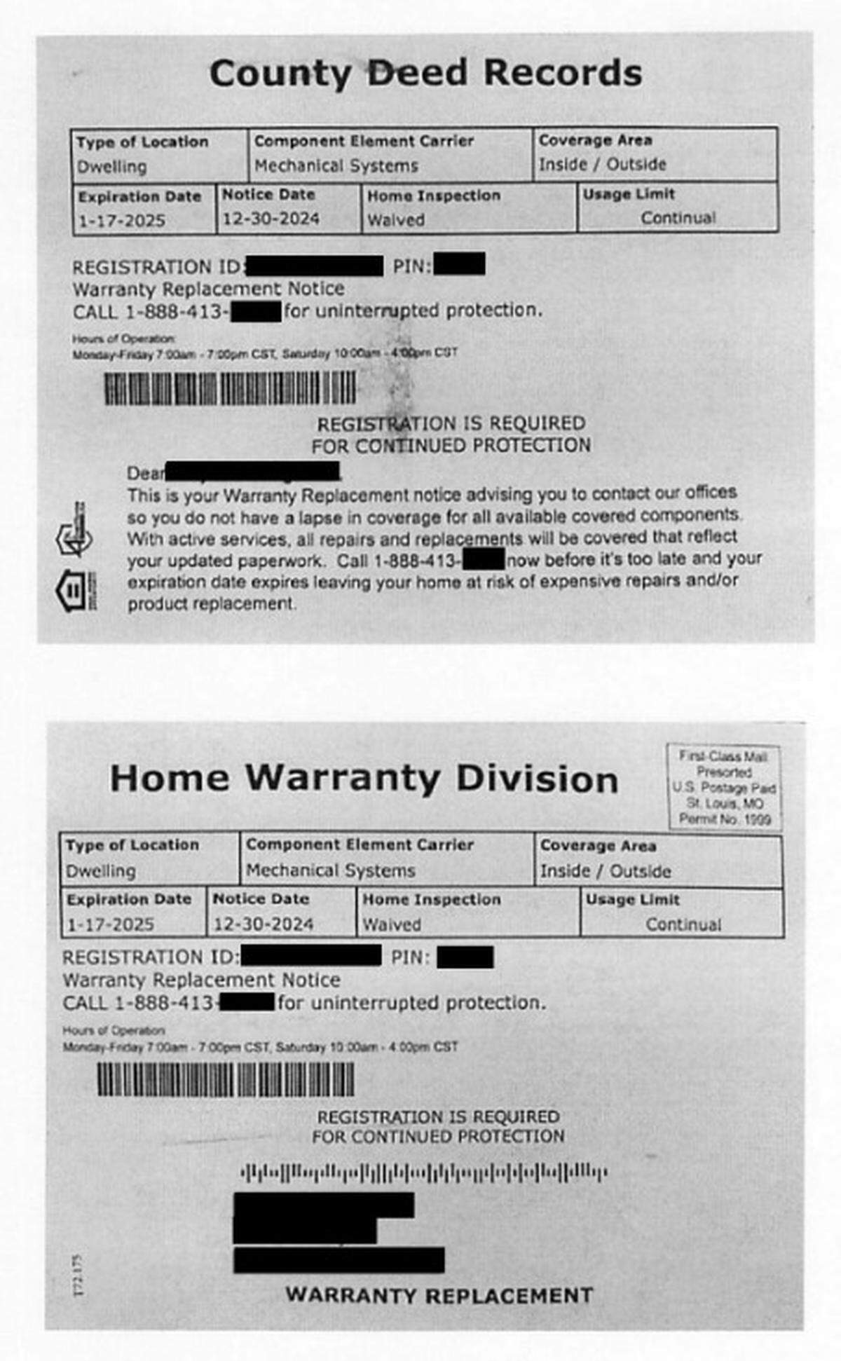 Front and back of the postcard-sized mailer.