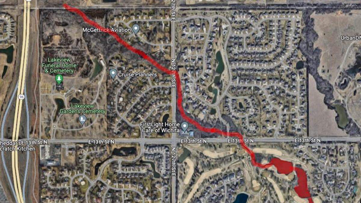 The city provided a map which highlighted where the elevated E. Coli levels was detected along the Four Mile Creek in Wichita.