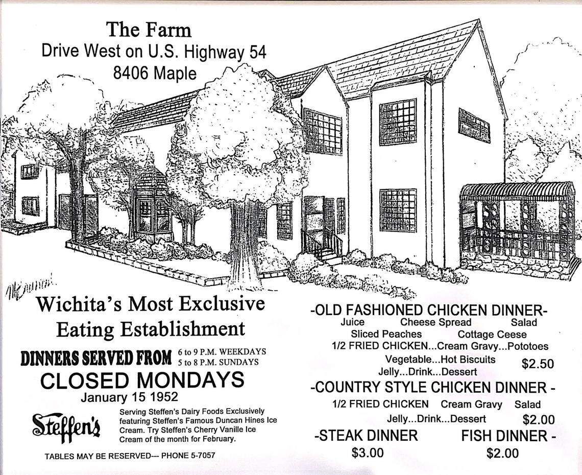 The current owners of the old house at 8406 W. Maple found an old menu from The Farm and turned it into this composite, which hangs in the building.