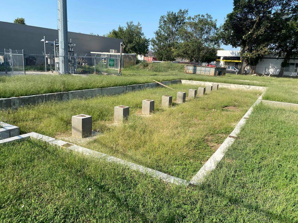 The foundation for the old Walt’s building is ready at Third and Wabash, which sits across the street from Station 8 BBQ.
