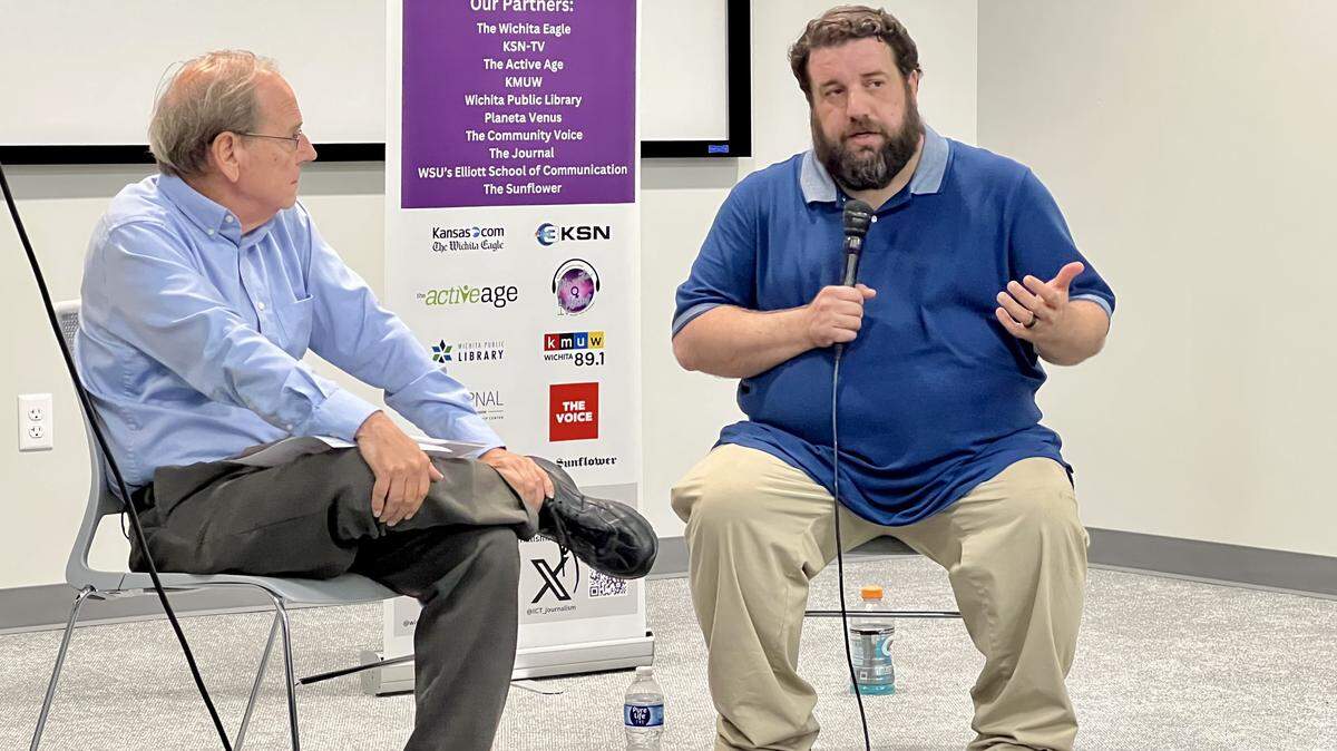 Wichita City Council member Mike Hoheisel, right, spoke with The Eagle’s Dion Lefler about the issues facing the city and Hoheisel’s south Wichita district during a town hall event. Hoheisel is seeking reelection to the District 3 council seat in November. He is being challenged by Genevieve Howerton.