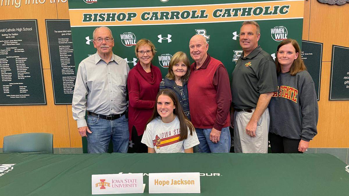 Bishop Carroll senior Hope Jackson signed a letter of intent to run at Iowa State on Wednesday.
