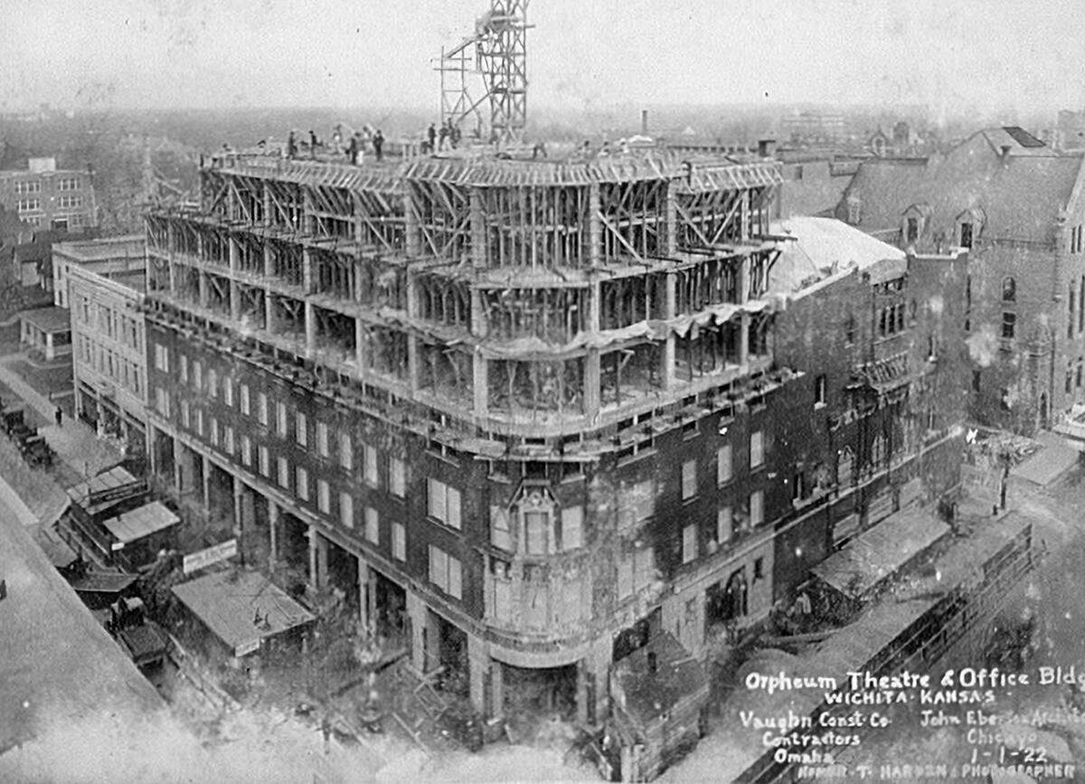 A photo of the Orpheum Theatre under construction in 1922.