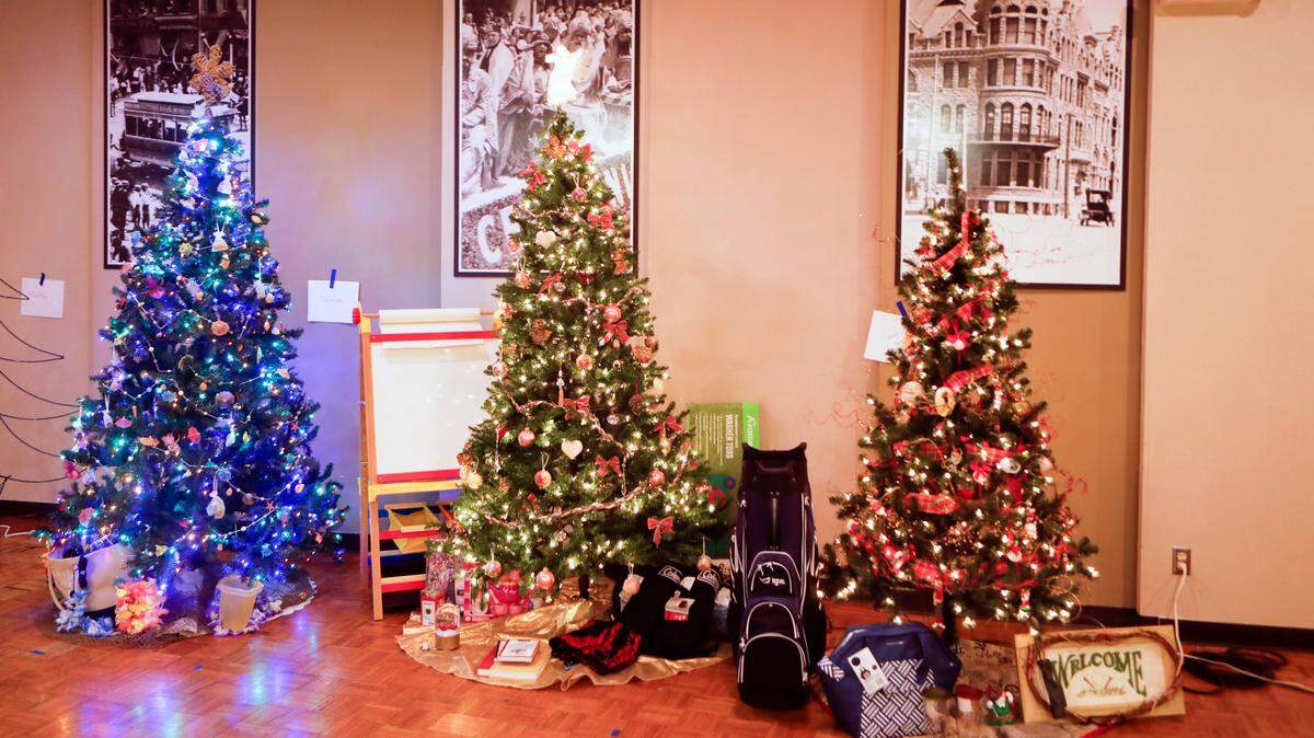 Some of the many decorated Christmas Trees at at the Midian Shrine Center. The 5th Annual Fez-tival of Trees opens at the center this Friday.