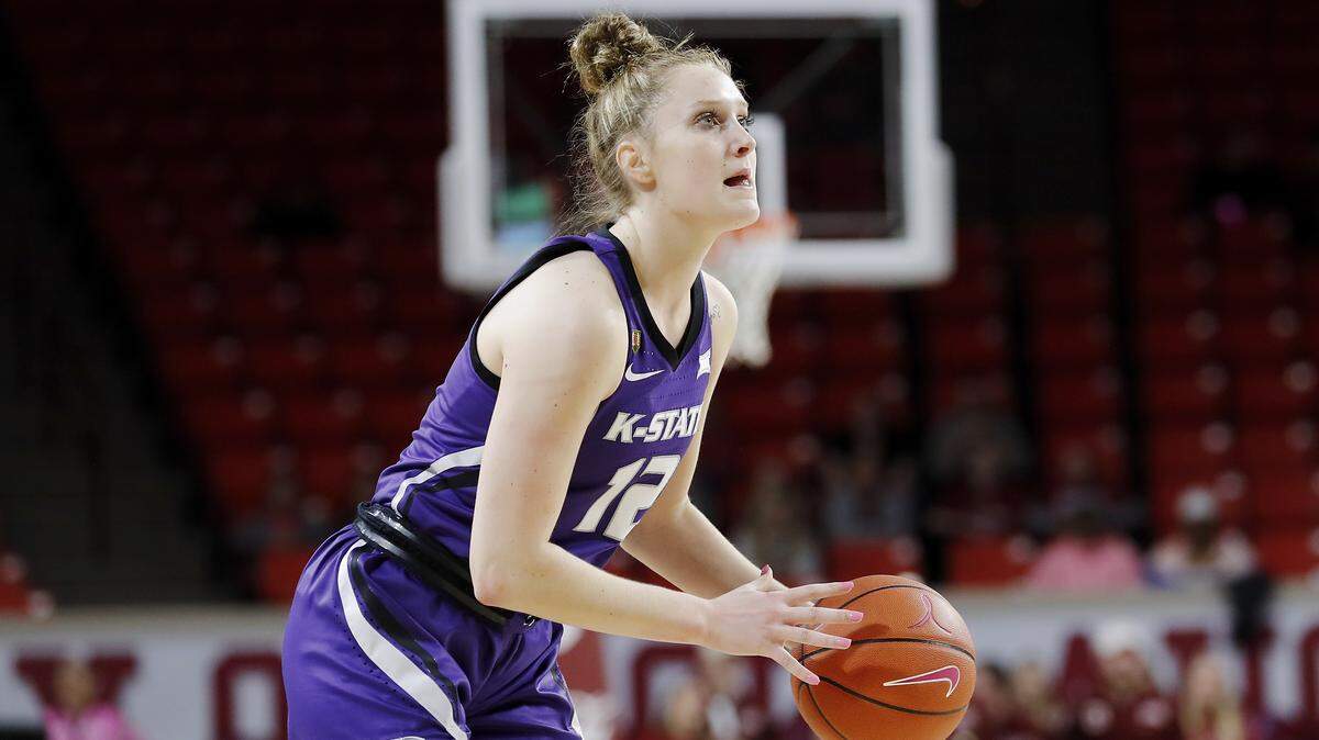 Kansas State guard Rachel Ranke, shown during a Feb. 10, 2019 game against OU in Norman, Okla., had 21 points and six rebounds in Saturday’s Big 12 Tournament win over West Virginia.