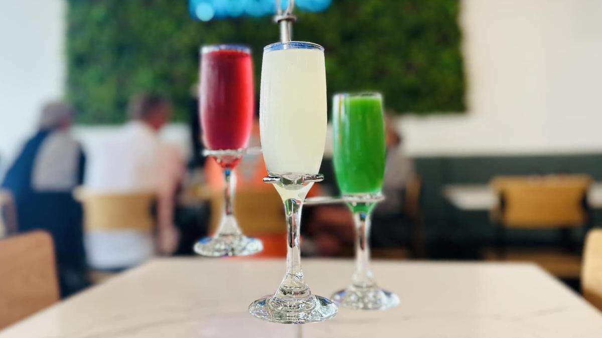 The Easy Egg, which has just opened a new location at 37th and Maize Road in Wichita, is known for its colorful mimosa flights.