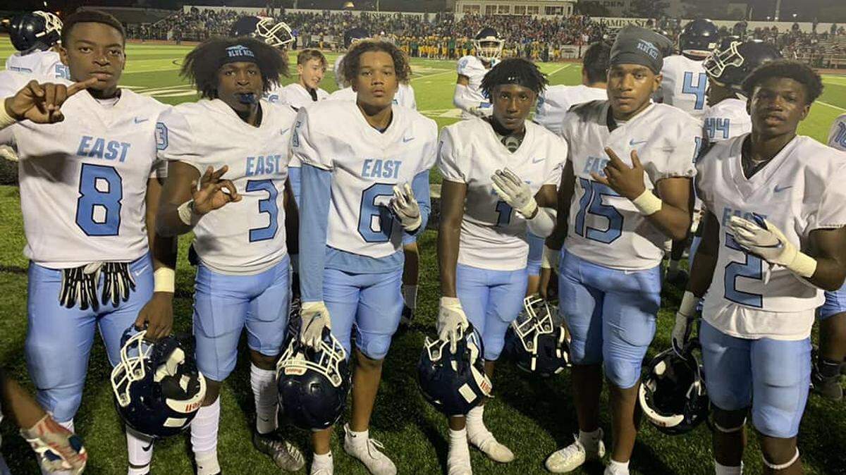 The East High Blue Aces delivered the upset of the night from around the state in Friday’s 26-19 win over Class 5A’s No. 1-ranked Bishop Carroll.