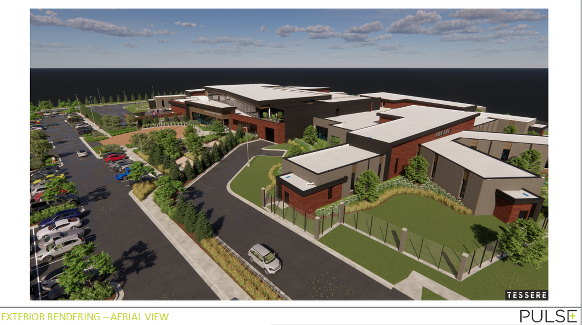 This rendering shows what the outside of Sedgwick County’s state psychiatric hospital could look like.
