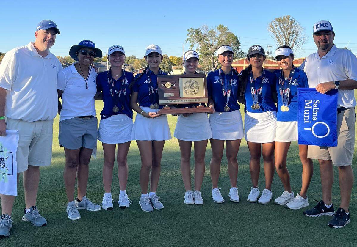 The Kapaun Mt. Carmel girls golf team won the program’s fifth straight Class 5A state championship on Tuesday. Team members included Ximena Sarinana, Emma Nguyen, Maddy Cartwright, Remi Hartley, Claire Runyan and Natalee Runyan.