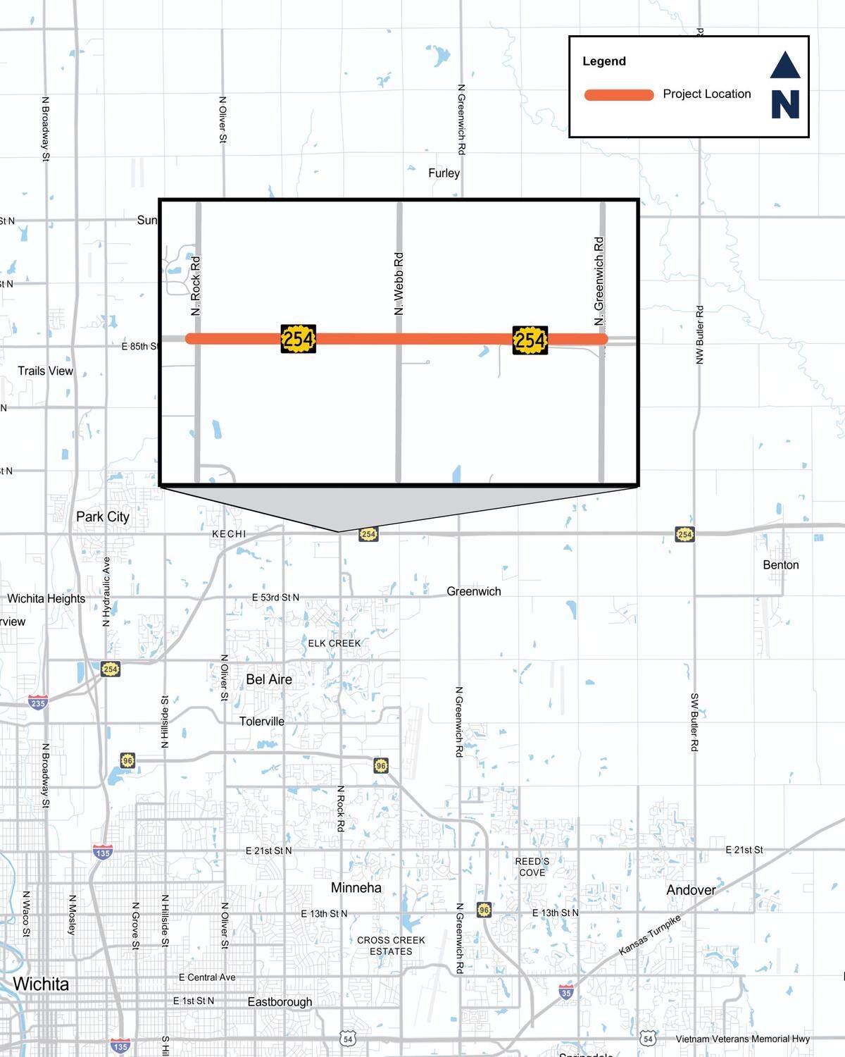 A look at the map of the K-254 interchange study, from the Kansas Department of Transportation.