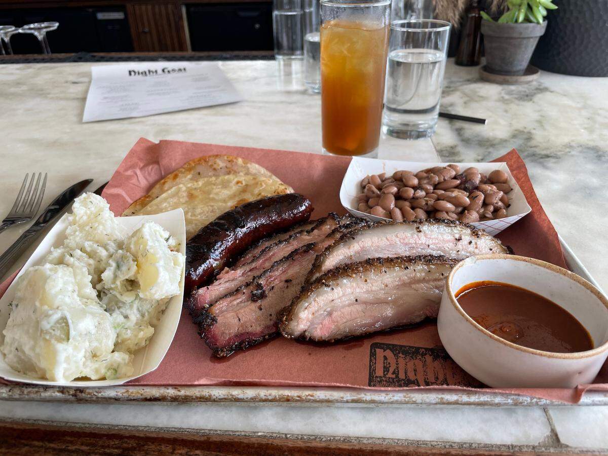 The meal Andrew Gough enjoyed at Night Goat Barbecue in Kansas City, which he described as “simple but well played.”