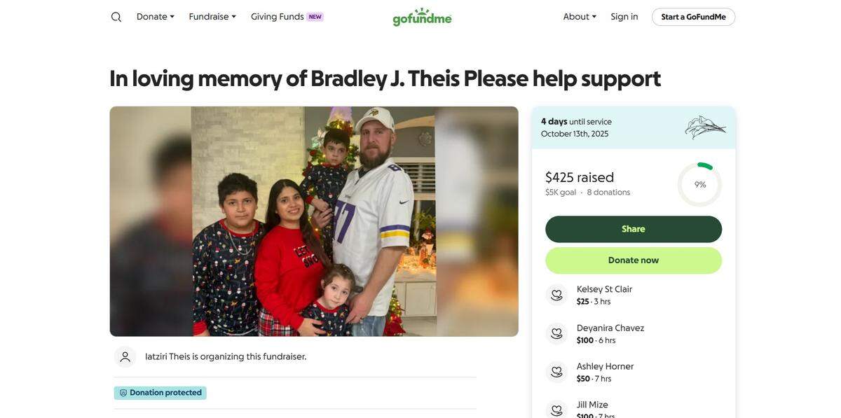 Bradley Theis’ GoFundMe campaign.