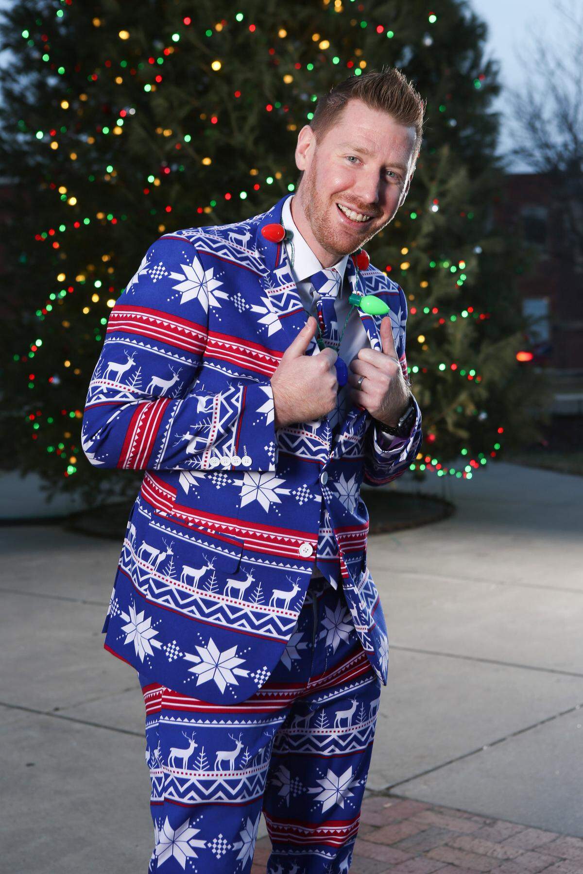 Brad Warzeka sports his Christmas suit for bell-ringing, but not for much else. (December 23, 2018)