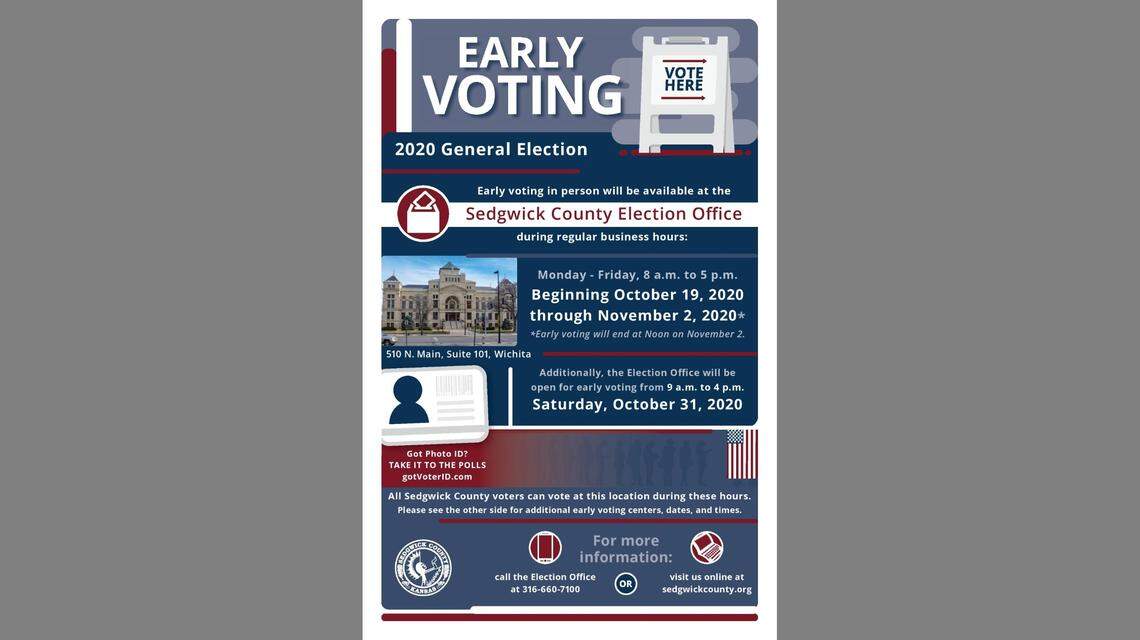 Times and dates for advance voting at the Sedgwick County Election Office for the 2020 general election