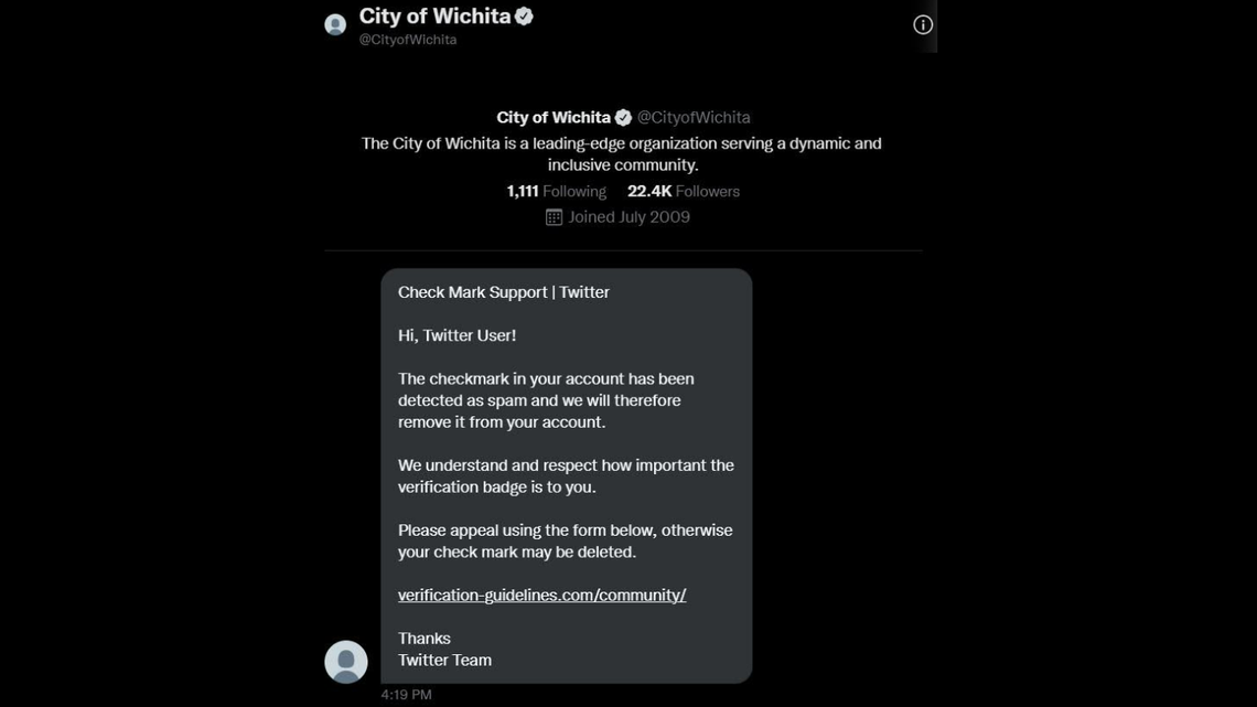 The City of Wichita’s Twitter page appears to have been hacked. An Eagle reporter got this message from the city’s social media page Friday afternoon. The social media page also doesn’t have a profile picture anymore.
