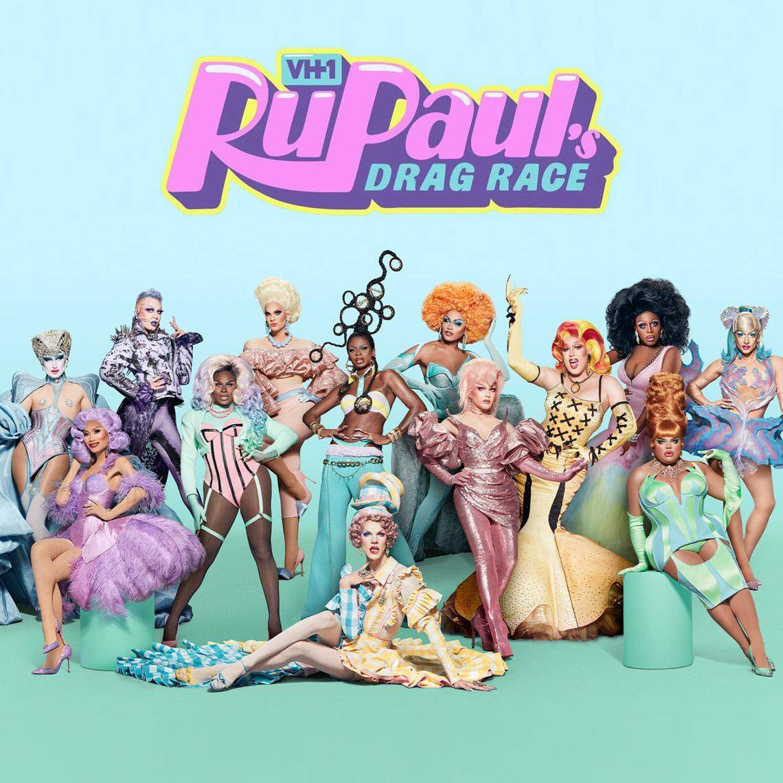 The cast photo from Season 13 of “RuPaul’s Drag Race,” whose finale airs Friday on VH-1. Wichita State University graduate Ross McCorkell, as Rosé, is pictured fifth from left.