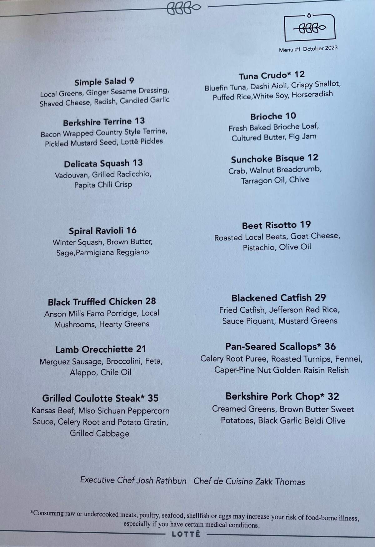 Lotte’s food menu