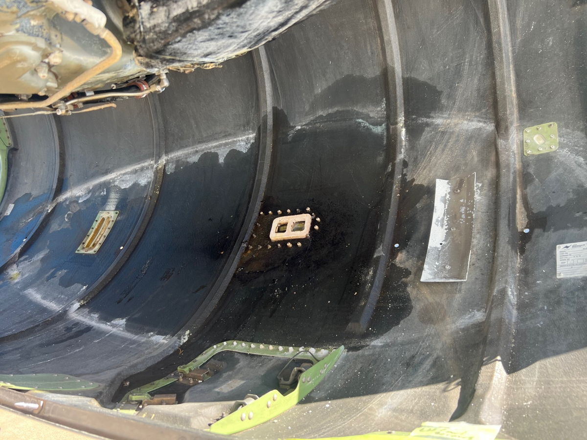 Attorney Russ Hazlewood said this photo shows where water had been due to what he said was Yingling Aviation’s improper storage of his client’s plane.