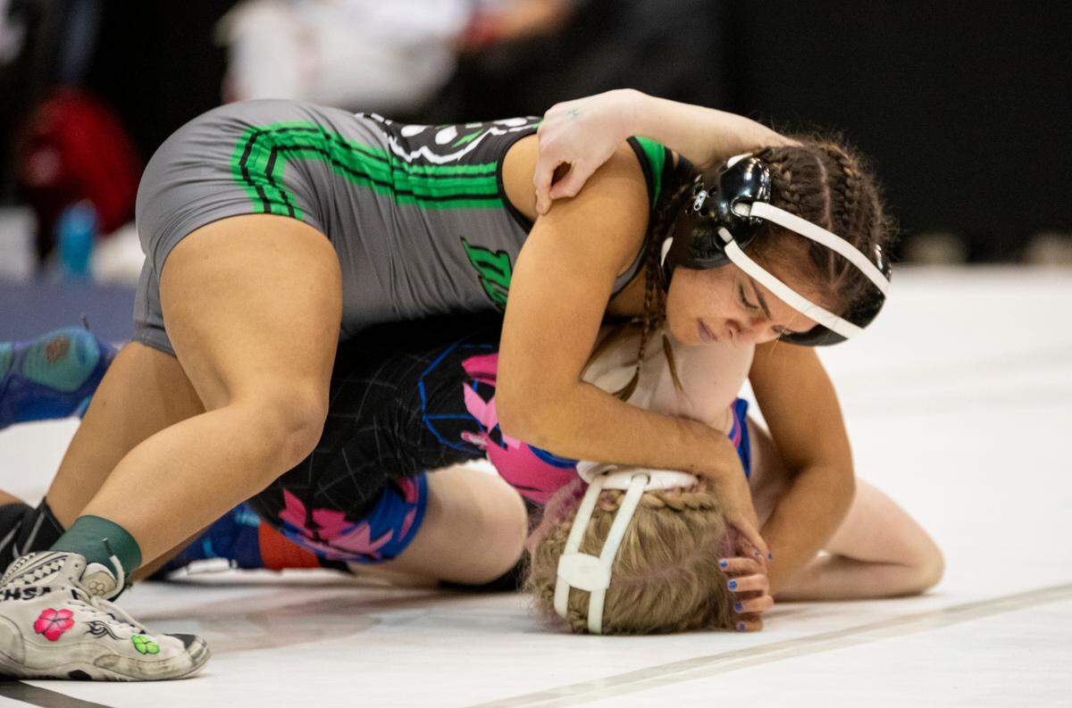 Derby senior Amara Ehsa won her third straight state championship this past Saturday at Hartman Arena.