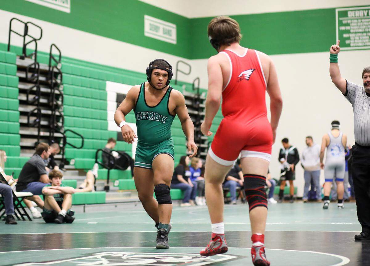 Derby junior Miles Wash won the 220-pound division at the Derby wrestling tournament last Saturday.