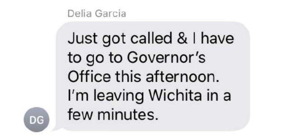 Text message from Kansas Labor Secretary Delia Garcia.
