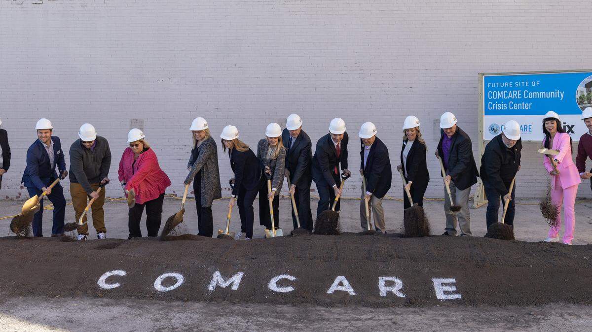 City and county elected officials, along with other stakeholders, take part in a groundbreaking ceremony on Monday morning for the new Comcare Community Crisis Center.