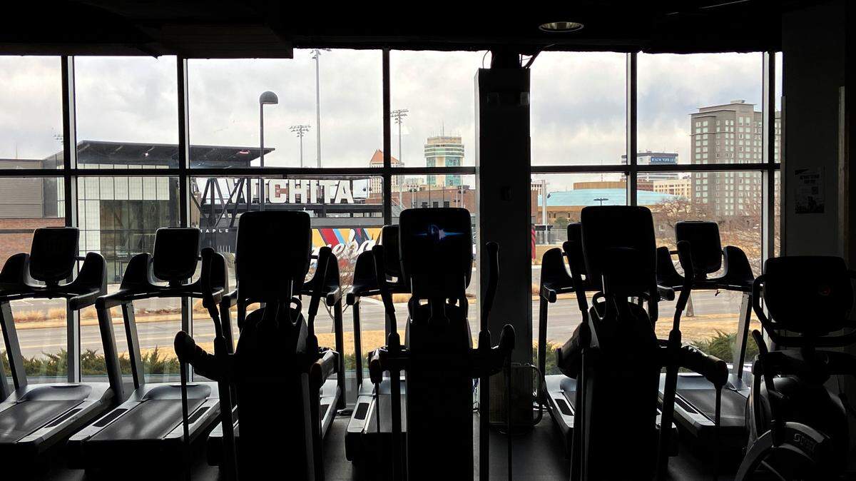 The Genesis Health Club inside the Wichita Ice Center overlooks Riverfront Stadium. (January 14, 2022)