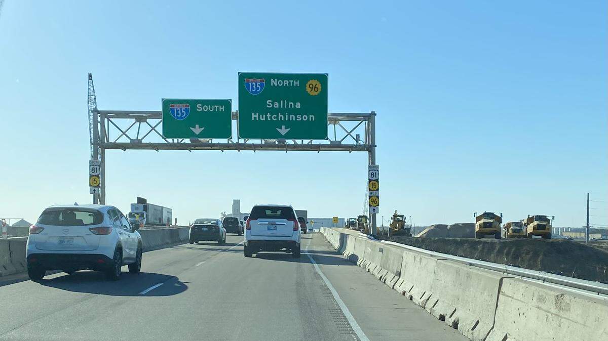 View is the exit from westbound K-96 to Interstate 135 North and South