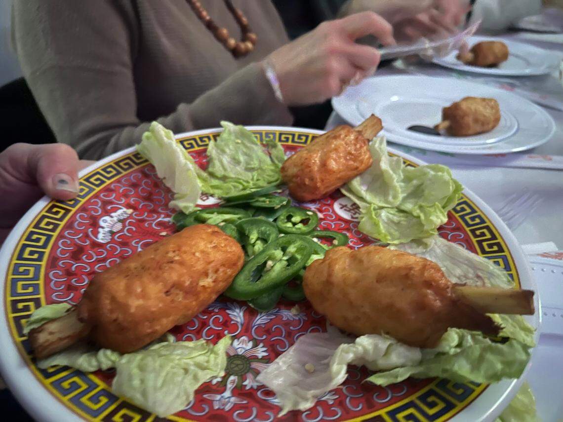 Chao Tom, which is seasoned shrimp paste wrapped around sugar cane and fried, was my husband’s favorite dish of the St. Anthony Catholic Church Lunar New Year Festival and one he promises to attempt to replicate soon.