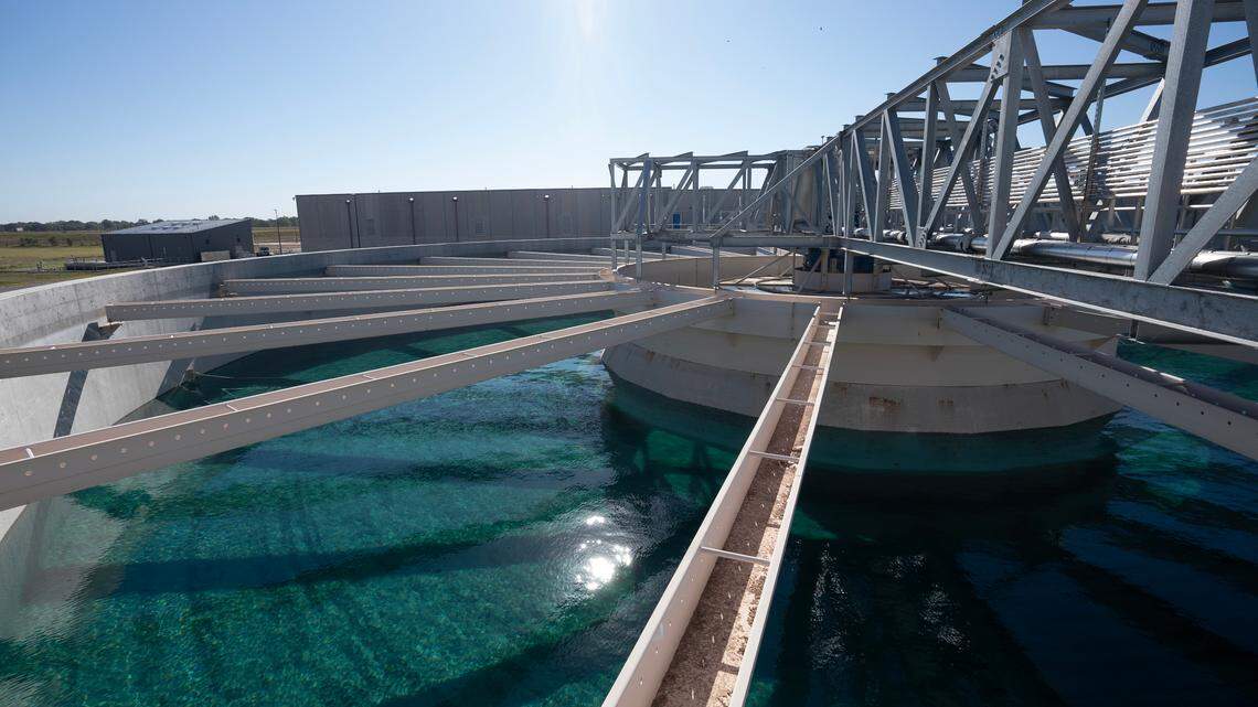 A clarifier is filled with water to be tested at Wichita’s new Northwest Water Facility. The plant will serve 500,000 Kansans and will be operational around April 1, 2025.
