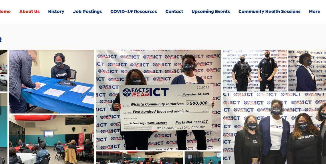 A photo on the Facts Not Fear ICT website shows Ti’Juana Hardwell, right, of Mamarazzi Communications, and Angeline Johnson of Community Connections Consulting Services posing with an oversized check Nov. 18, 2021. Facts Not Fear ICT never received or spent the money for a planned community initiatives project.