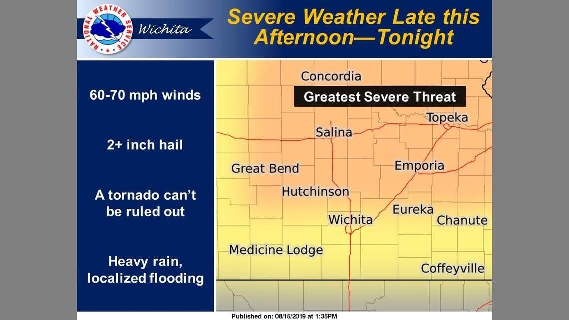 Storm may bring hail, damaging winds, flooding and tornadoes to central Kansas, NWS says