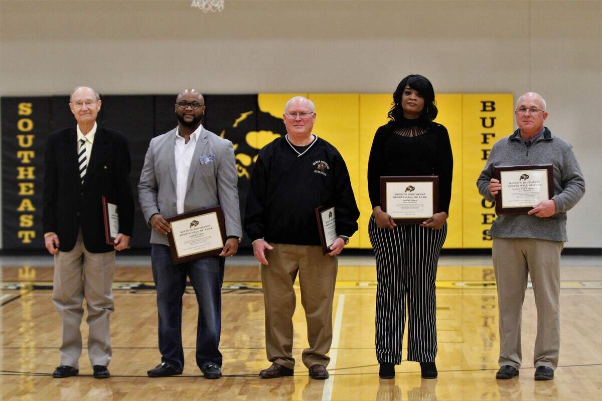Wichita Southeast’s 2019 Sports Hall of Fame inductees: Al Hobson, Jerome Kemp, Pete Bishop, Donna Reed, Mark Templin