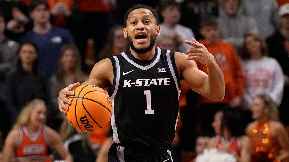 Kansas State guard Markquis Nowell (1) during an NCAA college basketball game against Oklahoma State, Saturday, Feb. 25, 2023, in Stillwater, Okla. (AP Photo/Sue Ogrocki)